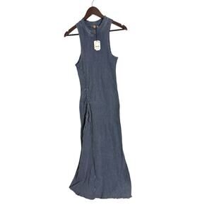 Free People FP One Natasha Thermal Waffle Dress in Navy Sleeveless High Neck S